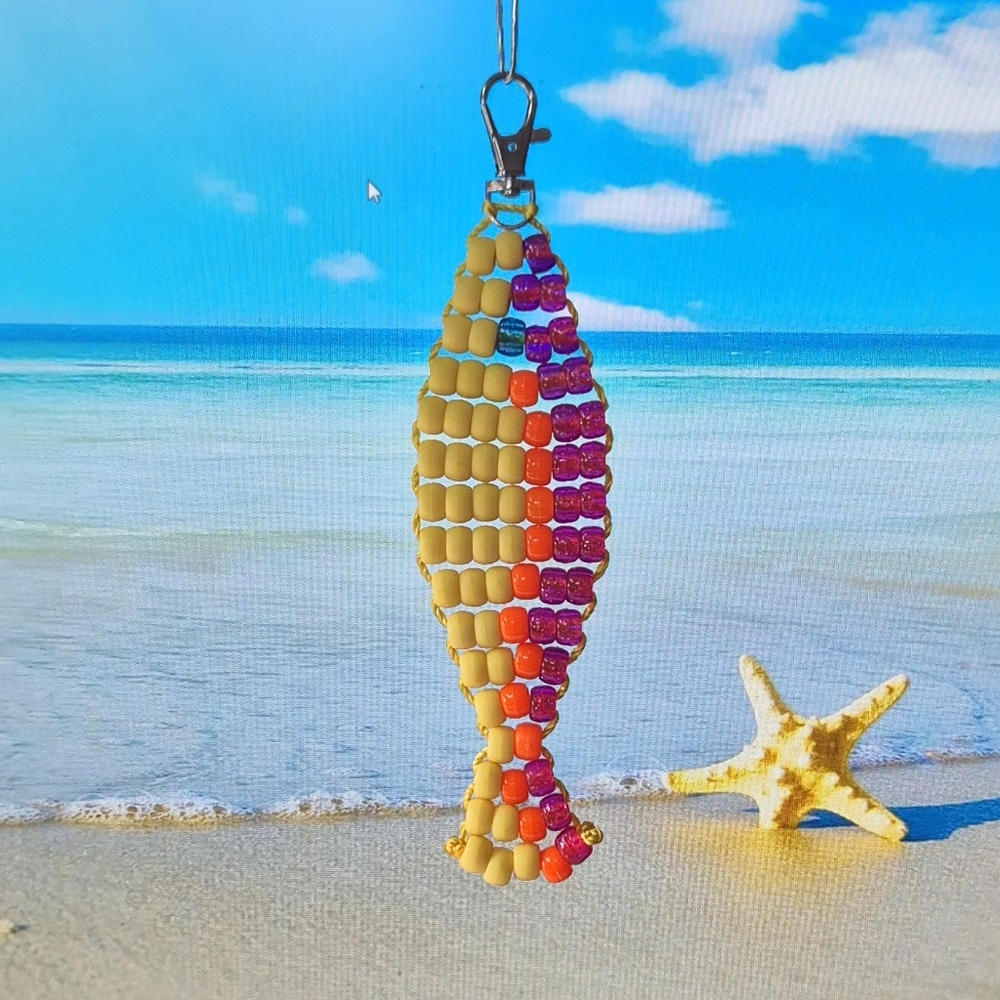 Handmade Beaded Fish Keychain, Fun Beach Handbag Charm